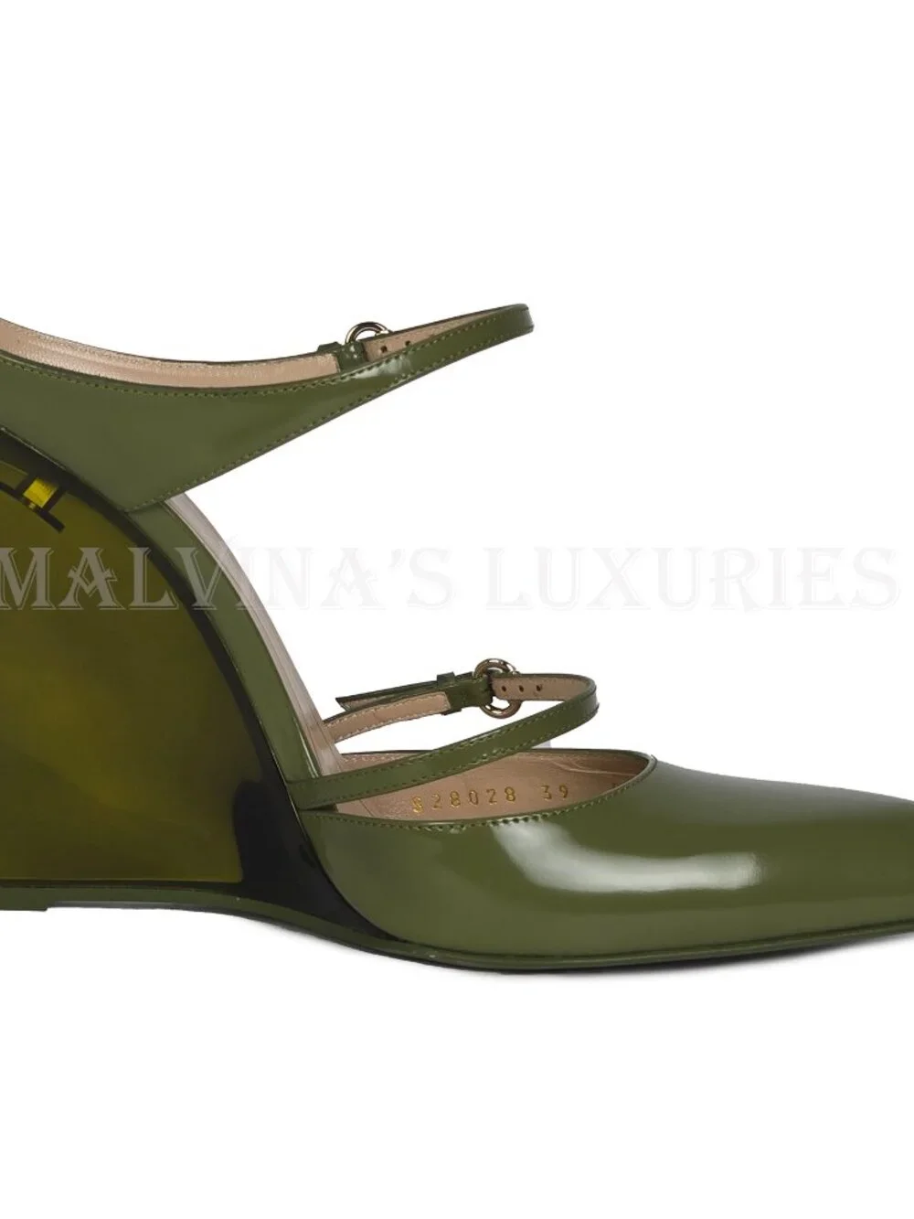 GUCCI SHOES LEATHER w LUCITE WEDGE MULES LOGO EMBOSSED  sz 39 9